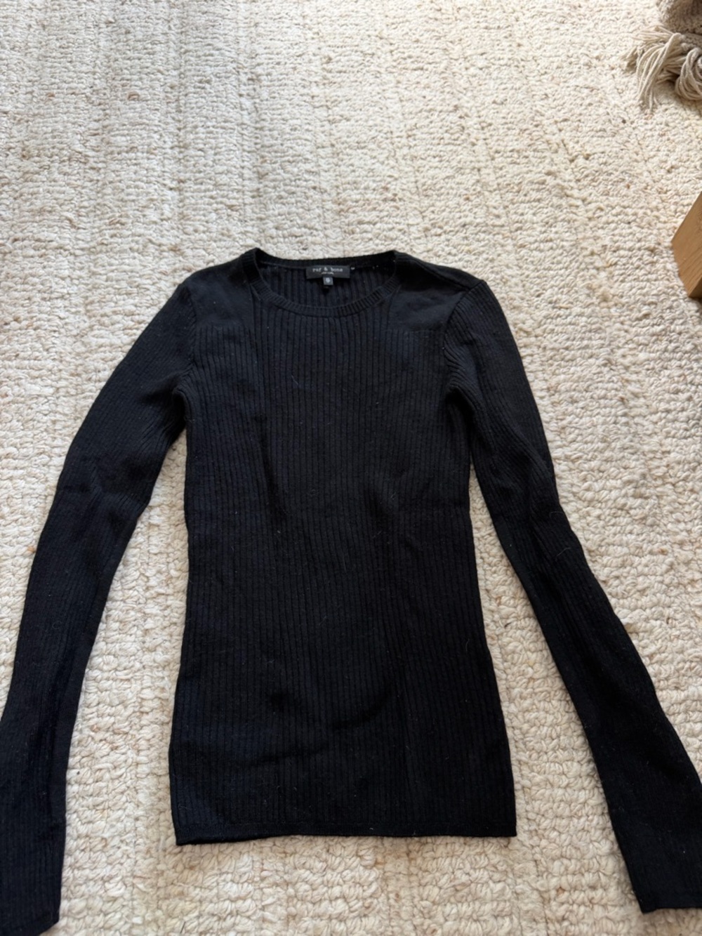 rag & bone Black Ribbed Long-Sleeve Top